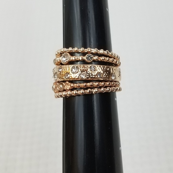 Rose GOLD Stacking Crystal Ring Boho Set - Picture 6 of 8
